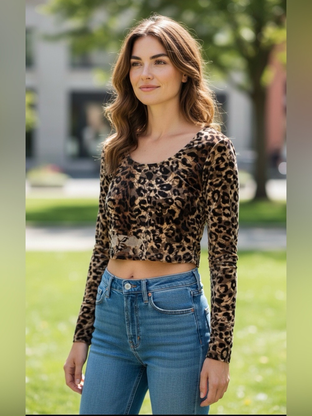 Vintage deb Women's Small Animal Print Sheer Lined‎ Cropped Top L/S Coquette Y2K